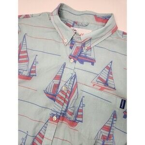 Chubbies Shirt‎ Men's L Blue Sailboat Print Short Sleeve Button Down Stretch